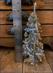 Ultra Fine Hand Made Silver & Gold Miniature 8-9" Christmas Tree Decorated